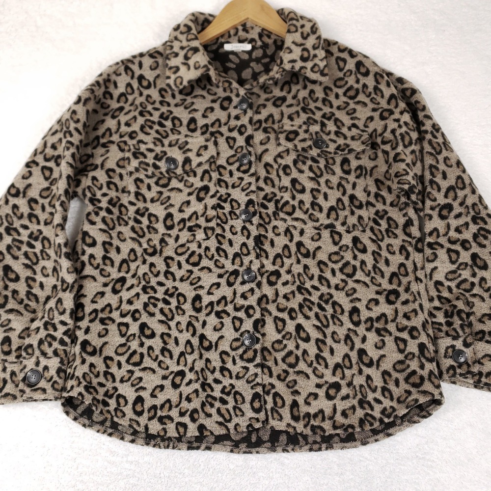 JODIFL Leopard Shacket Jacket Womens Medium Button Up Animal Print Soft Knit